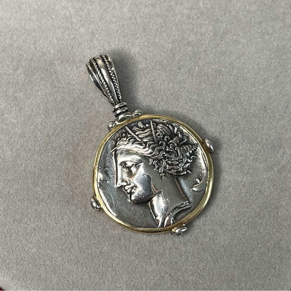 Krissos Greece 925 22k Ancient Greek Coin Replica Pendant 37g